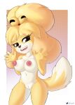  absurd_res animal_crossing anthro areola breasts canid canine canis domestic_dog female fur genitals hair hi_res isabelle_(animal_crossing) looking_at_viewer mammal nintendo nipples nude orez_art pussy shih_tzu smile solo toy_dog video_games yellow_body yellow_fur 