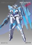  00_qan[t] blue_eyes character_name clenched_hand commission english_commentary floating fusion gundam gundam_00 gundam_00_a_wakening_of_the_trailblazer gundam_build_fighters gundam_build_fighters_try harryych highres holding holding_sword holding_weapon mecha robot science_fiction solo sword transient_gundam twitter_username v-fin weapon 