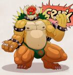  4_fingers 4_toes absurd_res anthro audiophilliac barazoku bowser bowser_day bracelet bulge chain chained clothing collar crouching eyebrows feet fingers giga_bowser hair hi_res horn jewelry jockstrap koopa licking licking_lips looking_sideways male manly mario_bros metal_collar muscular muscular_anthro muscular_male narrowed_eyes nintendo nipples paws red_eyes red_hair scalie shell smile solo spiked_bracelet spiked_collar spikes super_smash_bros. teeth toes tongue tongue_out underwear video_games yellow_body 