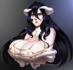  albedo_(overlord) big_breasts black_hair breasts bust_portrait cleavage clothed clothing crossed_arms demon demon_humanoid dress female hair hi_res holding_breast horn horned_humanoid huge_breasts humanoid lips marauder6272 portrait side_boob solo succubus white_clothing white_dress 