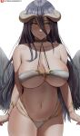  albedo_(overlord) big_breasts bikini breasts clothed clothing demon demon_humanoid feathered_wings feathers female hi_res horn horned_humanoid humanoid navel overlord_(series) shexyo skimpy small_waist solo succubus swimwear text thick_thighs url wide_hips winged_humanoid wings 