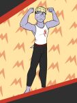  abstract_background anthro anthrofied bottomwear clothed clothing flexing fully_clothed fuze hi_res machop male nintendo pants pok&eacute;mon pok&eacute;mon_(species) pok&eacute;morph rex_(fuze) shirt solo tank_top topwear video_games 