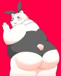  2022 absurd_res anthro ayata belly big_belly big_butt black_nose blue_eyes blush bulge bunny_costume butt clothing costume hi_res huge_butt huge_thighs humanoid_hands kemono looking_at_viewer looking_back looking_back_at_viewer male mammal open_mouth overweight overweight_male solo thick_thighs ursid 