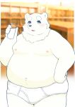  2022 absurd_res anthro ayata belly big_belly black_nose blue_eyes blush bulge clothing hi_res humanoid_hands kemono male mammal moobs navel nipples overweight overweight_male solo underwear ursid 