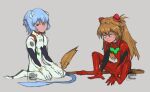  after_transformation anthro asuka_langley_soryu auburn_hair blue_hair bodily_fluids brown_hair colored duo female hair haplorhine iamespecter kneeling looking_down mammal monkey neon_genesis_evangelion petstuck plugsuit primate rei_ayanami sad sitting sweat sweatdrop sweating_profusely tail_tuft tuft 