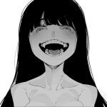  bare_shoulders blush evil_smile fangs gesugao grin non-web_source sharp_teeth smile teeth 