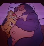  2022 3_toes aliasing alien antennae_(anatomy) anthro back_markings backsack balls bed belly buckteeth butt cuddling digital_drawing_(artwork) digital_media_(artwork) dipstick_antennae disney duo experiment_(lilo_and_stitch) eyes_closed feet flaccid fur furniture genitals hi_res jumba_jookiba kweltikwan lilo_and_stitch male male/male markings moobs multi_eye multicolored_antennae navel nipples nude obese obese_male outie_navel overweight overweight_male penis purple_body purple_skin red_nose reuben_(lilo_and_stitch) size_difference small_tail smile teeth the-alfie-incorporated toes yellow_body yellow_fur 