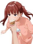  1girl 1other artist_name blue_eyes brown_hair eating feeding food holding holding_food ice_cream ice_cream_cone mattaku_mousuke medium_hair original pov shiny shiny_hair solo_focus twintails upper_body watermark white_background 