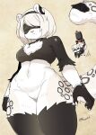  anthro bottomless chest_tuft clothed clothing duo female feral fluffy fluffy_tail fur hair hi_res male nier_automata shepherd0821 thick_thighs tuft white_body white_fur white_hair yorha_2b yorha_9s 