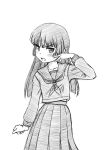  absurdres angry black_hair black_serafuku blush gokou_ruri greyscale hand_on_own_face hatching_(texture) highres hime_cut looking_at_viewer mole mole_under_eye monochrome ore_no_imouto_ga_konna_ni_kawaii_wake_ga_nai school_uniform serafuku white_background yamabata_mami 