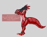  ambiguous_gender anthro banderi body_takeover claws countershade_torso countershading english_text forced glistening glistening_body kobold living_clothing metallic_body plantigrade red_body rubber scales solo struggling tapering_tail text 
