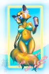  aggressive_retsuko ailurid alcohol anthro belly beverage bikini breasts camel_toe clothed clothing cocktail collarbone day female fluffy fur hi_res hikaruthewolf inner_ear_fluff light looking_at_viewer looking_down mammal multicolored_body red_panda retsuko sanrio sea seaside solo summer sunlight swimwear tuft two_tone_body two_tone_tail vacation water wave wide_hips yellow_body yellow_fur 