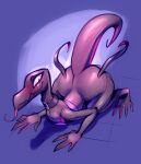  2022 all_fours anthro big_butt bigdad blush butt collar curvy_figure female nintendo pok&eacute;mon pok&eacute;mon_(species) purple_body reptile salazzle scalie simple_background solo tongue tongue_out video_games voluptuous wide_hips 