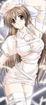  angel's_lesson aoi_hatori arm_up bandages bdsm bondage bound breasts brown_eyes brown_hair entangled feathers highres large_breasts long_hair nurse panties pantyshot solo thighhighs underwear yuuki_haruna_(angel's_lesson) 