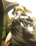  ball ball_and_chain blonde_hair brown_eyes chain gloves nun original short_hair solo spikes torn_clothes tro twintails weapon 