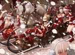  boots bra breasts christmas cleavage coat copyright_request fishnets large_breasts lingerie medium_breasts miniskirt multiple_girls open_clothes open_coat panties pantyshot santa_costume skirt sun-3 thighhighs underwear white_panties 