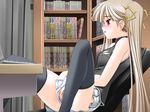  bare_shoulders black_legwear blush book bookshelf censored chair collar computer desk flat_chest game_cg hair_ribbon hand_in_panties jpeg_artifacts keyboard_(computer) long_hair masturbation mosaic_censoring open_mouth orange_eyes panties pleated_skirt pornography pussy reclining ribbon senomoto_hisashi seto_yuzuko silver_hair sitting skirt skirt_lift sleeveless solo spread_legs thighhighs turtleneck tutorial_summer twintails underwear very_long_hair white_panties 