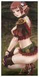  areolae breasts efui fe final_fantasy final_fantasy_xi fingerless_gloves gloves high_heels highres large_breasts lilisette nipples open_mouth pee peeing pointy_ears puffy_nipples red_hair shoes short_hair solo squatting 