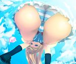  air ass blonde_hair blue_eyes day kamio_misuzu long_hair panties senria sky socks solo striped striped_panties underwear 