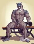  2022 abs absurd_res anthro balls barazoku baseball_cap biceps big_balls big_muscles big_penis bodily_fluids bottomless claws clothed clothing dumbbell erection exercise footwear genital_fluids genitals hat headgear headwear hi_res huge_muscles humanoid_genitalia humanoid_penis looking_at_viewer male mammal masturbation muscular muscular_anthro muscular_male navel nipples obliques open_mouth open_smile pants_around_one_leg partially_clothed pecs penile penile_masturbation penis precum procyonid quads raccoon raised_clothing raised_shirt raised_topwear raythefox sexercise shadow shirt shoes simple_background sitting smile solo teeth text tongue topwear url vein watermark weight_bench weightlifting weights whiskers white_background workout 