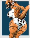  animal_bikini animal_print anthro big_breasts bikini breasts clothing cow_bikini cow_print felid female fur glowing glowing_eyes hi_res machine mamagen mammal orange_body orange_fur pantherine pattern_clothing pattern_swimwear protogen rurydrawings simple_background solo swimwear tiger 