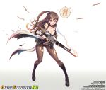  !? 1girl artist_name assault_rifle bandaid bangs black_footwear black_gloves boots breasts brown_eyes brown_hair brown_pantyhose character_name cleavage daewoo_k2 fingerless_gloves full_body girls&#039;_frontline gloves gun holding holding_gun holding_weapon jacket k2_(girls&#039;_frontline) lenn_sparrow looking_at_viewer open_mouth pantyhose ponytail rifle solo torn_clothes torn_legwear weapon white_background white_jacket 