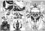  abs armor assaultron_(fallout) belly bethesda_softworks big_breasts blood bodily_fluids breasts broken_bone comic death double_deck duo fallout female genitals hi_res huge_breasts human humanoid machine male mammal manga monochrome musclegut nude overweight overweight_female pussy robot video_games 