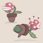  ? artist_name ass boke-chan brown_background closed_mouth commentary flower_pot from_behind leaf mario_(series) motion_lines multiple_views no_humans piranha_plant plant polka_dot potted_plant simple_background super_smash_bros. twitter_username watermark 