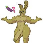  acstlu animatronic anthro art_bash big_penis bodily_fluids edit eggplant five_nights_at_freddy&#039;s five_nights_at_freddy&#039;s_3 food fruit genital_fluids genitals hi_res lagomorph leporid machine male mammal muscular muscular_male penis plant precum rabbit robot scottgames smile solo solo_focus springtrap_(fnaf) video_games wide_hips 