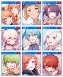  3boys 6+girls :3 anon_(vocaloid) apron aqua_eyes aqua_hair aqua_necktie bandaid bandaid_on_face bandaid_on_nose bangs bare_shoulders black_gloves blunt_bangs cevio character_name chart chis-a choker coat collarbone commentary detached_sleeves expressionless fingerless_gloves flower_(vocaloid) flower_(vocaloid3) fukase fur_trim gloves green_eyes green_hair grey_shirt hair_ornament hair_over_one_eye half_gloves hand_up hatsune_miku heterochromia highres kanon_(vocaloid) looking_at_viewer mi_no_take multiple_boys multiple_girls necktie one_eye_covered open_mouth orange_hair parted_lips pink_hair portrait purple_eyes purple_hair red_hair red_necktie ryuuto_(vocaloid) scar scar_on_neck sf-a2_miki shirt short_hair siblings side_ponytail sisters smile star_(symbol) teeth tone_rion translated twins twintails upper_teeth utatane_piko vocaloid w white_coat white_hair window_(computing) 
