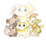  &gt;_&lt; biting cheek_biting ear_biting fidough no_humans pokemon pokemon_(creature) rockruff tail tapioka_chaso trait_connection unamused white_background yamper 