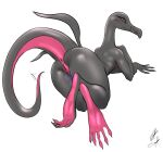  2019 5_toes all_fours anthro anus black_body butt feet female genitals looking_at_viewer looking_back looking_back_at_viewer nintendo nude nude_anthro nude_female pok&eacute;mon pok&eacute;mon_(species) presenting presenting_hindquarters pussy salazzle scalie simple_background soles solo toes video_games w4g4 white_background 