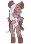  2022 absurd_res anthro blush brown_body brown_fur convenient_censorship female fur grey_eyes grey_hair hair hair_covering_breasts hair_covering_crotch hair_over_eye hands_on_hips hi_res hyaenid jk_(kemokin_mania) kemokin_mania mammal nude nude_anthro nude_female one_eye_obstructed open_mouth solo spotted_hyena 