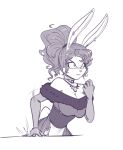  angry anthro armwear big_breasts breasts cleavage clothed clothing ear_piercing ear_ring elbow_gloves female gloves handwear hi_res jewelry lagomorph leporid mammal monochrome necklace piercing rabbit ring_piercing scorpdk solo 
