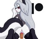  2022 animated anthro anthro_focus anthro_penetrated anus black_body black_clothing black_fur black_legwear black_nose black_thigh_highs blinking blush bodily_fluids butt canid canid_demon canine canis clothing demon digital_media_(artwork) disembodied_penis erection female female_focus female_penetrated fingers fur gefauz genital_fluids genitals grey_body grey_fur grey_hair hair hellhound helluva_boss humanoid_genitalia humanoid_penis legwear long_hair looking_at_viewer looking_back looking_back_at_viewer loona_(helluva_boss) male male/female male_penetrating male_penetrating_female mammal multicolored_body multicolored_fur open_mouth patreon patreon_logo penetration penile penile_penetration penis penis_in_pussy pixel_(artwork) pixel_animation pussy pussy_juice pussy_juice_on_penis rear_view red_sclera sex solo solo_focus tail_aside thigh_highs tongue vaginal vaginal_penetration white_body white_eyes white_fur wolf 