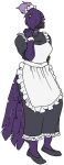  2021 alpha_channel anthro avian beak bird blue_body blue_hair breasts canisfidelis clara_(canisfidelis) clothed clothing corvid corvus_(genus) crow cuffs_(clothing) eyebrows feathers female footwear hair hair_over_eye looking_at_viewer maid_apron maid_headdress maid_uniform one_eye_obstructed oscine passerine ponytail solo tail_feathers uniform 