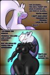  absurd_res al_gx anthro black_border border casual_nudity cave clothed clothing comic curvy_figure dialogue english_text fan_character female freckles goo_creature goodra hair hi_res horn legendary_pok&eacute;mon levitation mammal mega_evolution mega_mewtwo mega_mewtwo_y megan_(al_gx) nintendo opal_(al_gx) pok&eacute;mon pok&eacute;mon_(species) purple_body red_eyes rubber rubber_clothing rubber_suit short_hair story text thick_thighs video_games white_hair wide_hips 