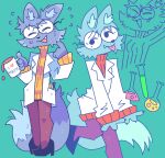  2022 anthro beauty_mark beverage blep canid canine chemicals clothing coat coffee eyewear female fox fur glasses graskip grey_body grey_fur lab_coat laboratory_equipment laboratory_glassware mammal markings mole_(marking) scientific_instrument solo test_tube tongue tongue_out topwear 