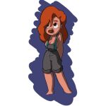  alpha_channel alternate_breast_size alternate_costume anthro big_breasts breasts canid canine clothing disney facing_forward female goof_troop hair hands_on_back hi_res looking_up mammal overalls red_hair roxanne_(goof_troop) side_boob simple_background solo transparent_background yetig 