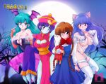  4girls blue_eyes brown_eyes felicia_(vampire) green_hair lei_lei long_hair looking_at_viewer morrigan_aensland multiple_girls purple_hair red_eyes saotome_nanda short_hair vampire_(game) 