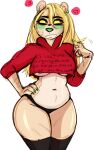  animate_inanimate anthro black_clothing black_legwear black_panties black_underwear blonde_hair blush bodily_fluids brown_body brown_fur claws clothed clothing conker&#039;s_bad_fur_day crop_top cropped_hoodie curvy_figure female frown fur hair hoodie legwear living_plushie mammal navel nervous panties partially_clothed plushie rareware shirt solo sonne standing stitch_(sewing) sweat tediz topwear touching_hair twirling_hair underwear ursid video_games wide_hips 