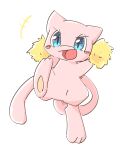  3_toes ambiguous_gender blue_eyes chaba cheerleader feet feral hi_res legendary_pok&eacute;mon mew monotone_body nintendo open_mouth pink_body pok&eacute;mon pok&eacute;mon_(species) simple_background solo toes tongue video_games white_background 