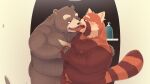  2022 absurd_res ailurid anthro bathing belly duo genitals hand_holding hi_res humanoid_hands k_gutless kemono kissing male male/male mammal moobs nipples overweight overweight_male penis red_panda ursid 