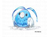  artist_name bird black_eyes closed_mouth commentary_request full_body no_humans pokemon pokemon_(creature) puddle simple_background solo swablu wet white_background yamanashi_taiki 