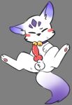  balls bargglesnatch-x1 bell bell_collar canid canine collar feral fox genitals haku_(maplestory) knot lying male mammal maplestory on_back simple_background solo video_games 