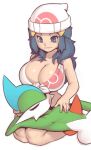  big_breasts blue_eyes blue_hair breasts cleavage clothed clothing dawn_(pok&eacute;mon) duo eyes_closed female gallade green_hair hair hat head_on_lap headgear headwear huge_breasts human humanoid lying male mammal multicolored_body nintendo on_back on_lap open_mouth plantpenetrator pok&eacute;mon pok&eacute;mon_(species) shirt smile tied_shirt topwear two_tone_body video_games white_body white_skin 
