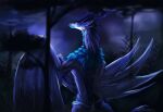  anthro blue_body dark dragon female fog forest forest_background hi_res hynvale jackie19 lady_seinardhyn looking_at_viewer looking_back looking_pleasured nature nature_background plant seinardhyn smile solo tree wyvern 