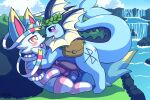  animal_genitalia animal_penis bag blue_body canine_penis day duo eeveelution feral feral_on_feral genitals hi_res male male/male nintendo nulloffset outside penis pok&eacute;mon pok&eacute;mon_(species) sylveon tongue tongue_out vaporeon video_games 