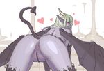  all_fours anus ass blush censored clitoris demon_girl from_behind green_hair heart horns looking_back mokottsu monster_girl nude original pointy_ears presenting purple_skin pussy pussy_juice solo succubus sweat tail thighhighs wings 