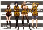  10s 4girls adjusting_eyewear adjusting_glasses black_boots black_hair black_stockings blonde_hair boots breasts breasts_out_of_clothes brown_hair choker cleavage collar english_text female glasses grey_hair hair_bun hand_on_hip high_heel_boots high_heels highres hips huge_breasts j.c._staff japanese_text kurihara_chiyo_(prison_school) kurihara_mari_(prison_school) large_breasts legs_crossed legwear lineup lips long_hair looking_at_viewer midorikawa_hana miniskirt multiple_girls no_bra no_socks official_art open_clothes open_mouth open_shirt pantyhose prison_school ribbon_choker riding_crop scan school_uniform shiraki_meiko shirt shoes short_hair shorts shorts_under_skirt silver_hair skirt smile stockings taniguchi_jun&#039;ichirou taniguchi_junichiro thighhighs thighs tied_hair weapon whip white_shirt 